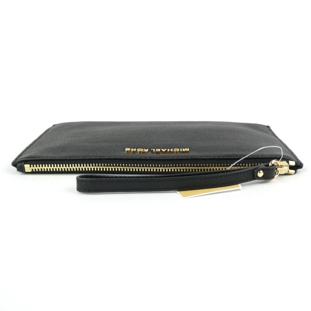 Michael Kors Jet Set Black Leather Large Zip Clutch Wristlet NWT